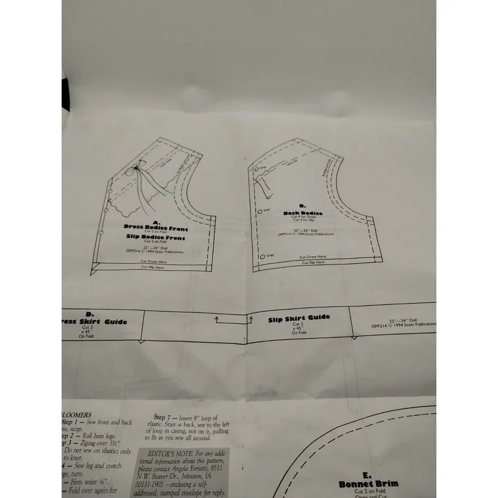 POISSOT Doll Pattern DPP214 - Dress Bonnet Bloomers for 22